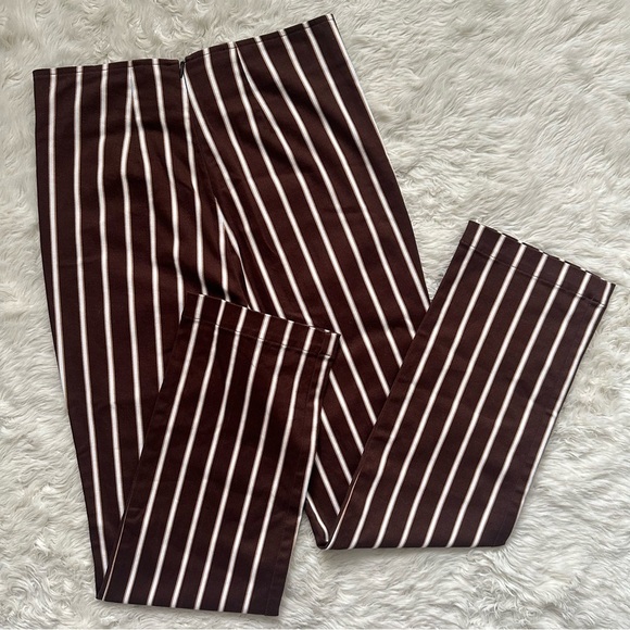 Reformation Pants Marlon Pant Cropped High Waist Coffee Stripe Brown 2 - Picture 2 of 11